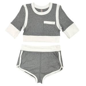 Free People Gray and White Crop Top